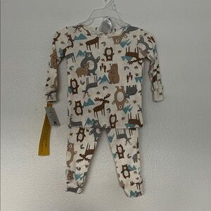 NWT Little Beginnings Woodland Animal Print Two Piece PJ Set sz 12 M
